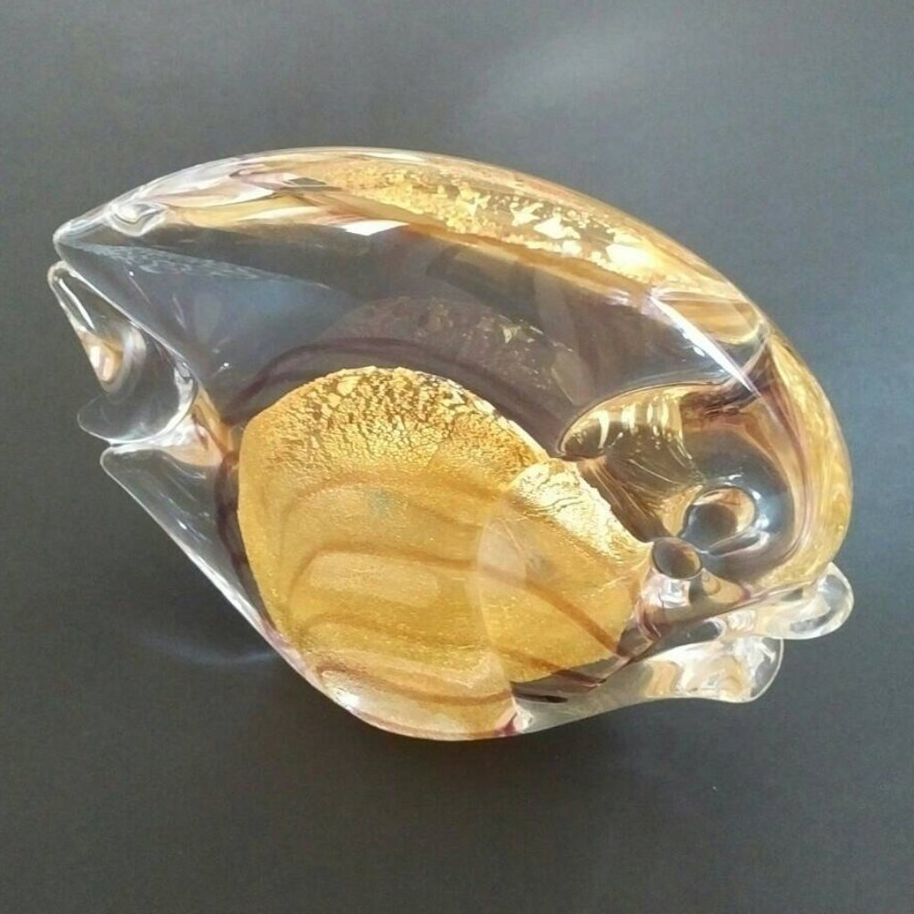 RARE NEW Sardinia Crystal & Gold Fish Figurine, 24 Karat Gold!